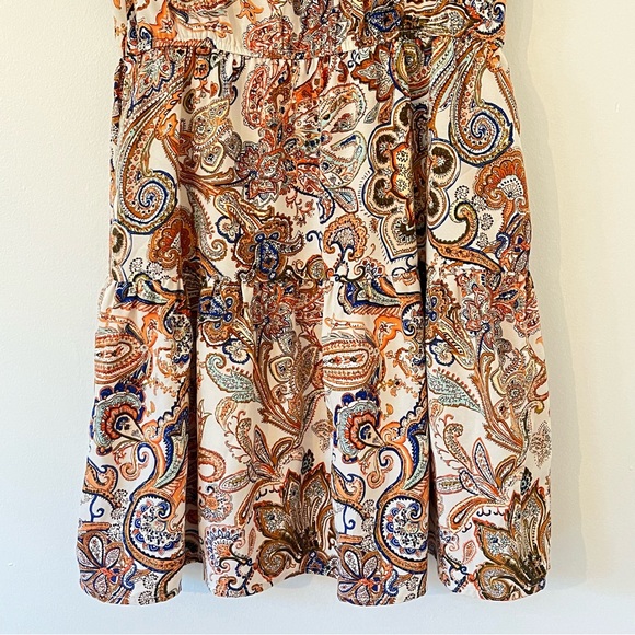 THML Boho Paisley Print Tassal Tie Mini Dress Ruffled Neck Flutter Sleeves - Picture 8 of 16